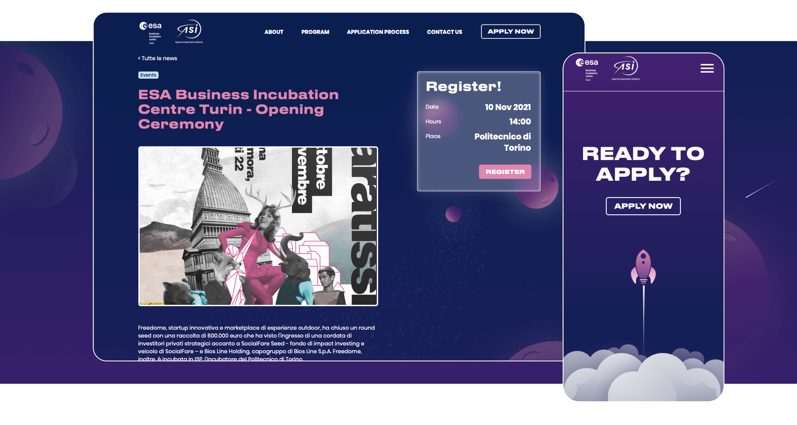 Mockup progetto EsaBic - Evento e registrazione