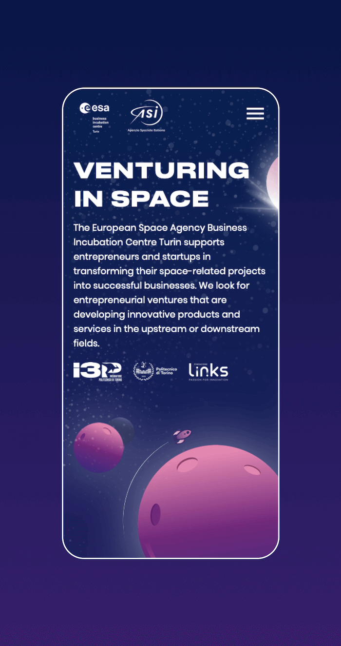 Mockup progetto EsaBic - Mobile Venturing in Space