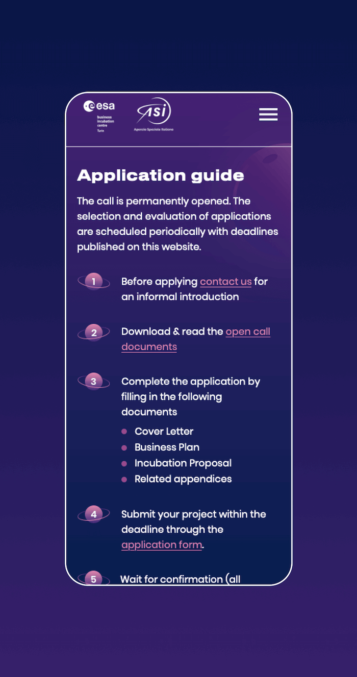 Mockup progetto EsaBic - Application guide mobile