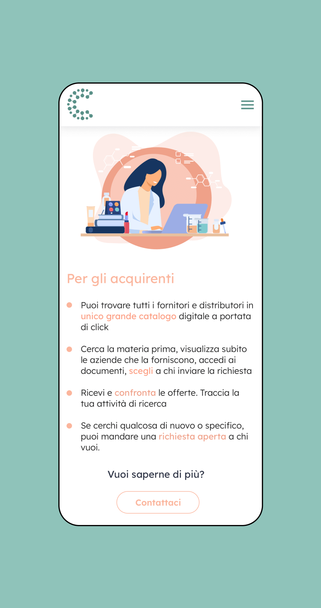Mockup progetto Cosmetitrovo: pagina acquirenti versione mobile