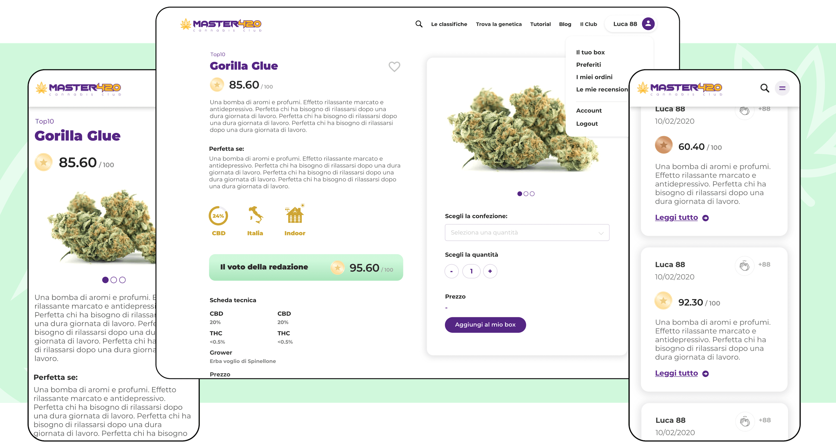 Mockup progetto Master420: schermate desktop e mobile