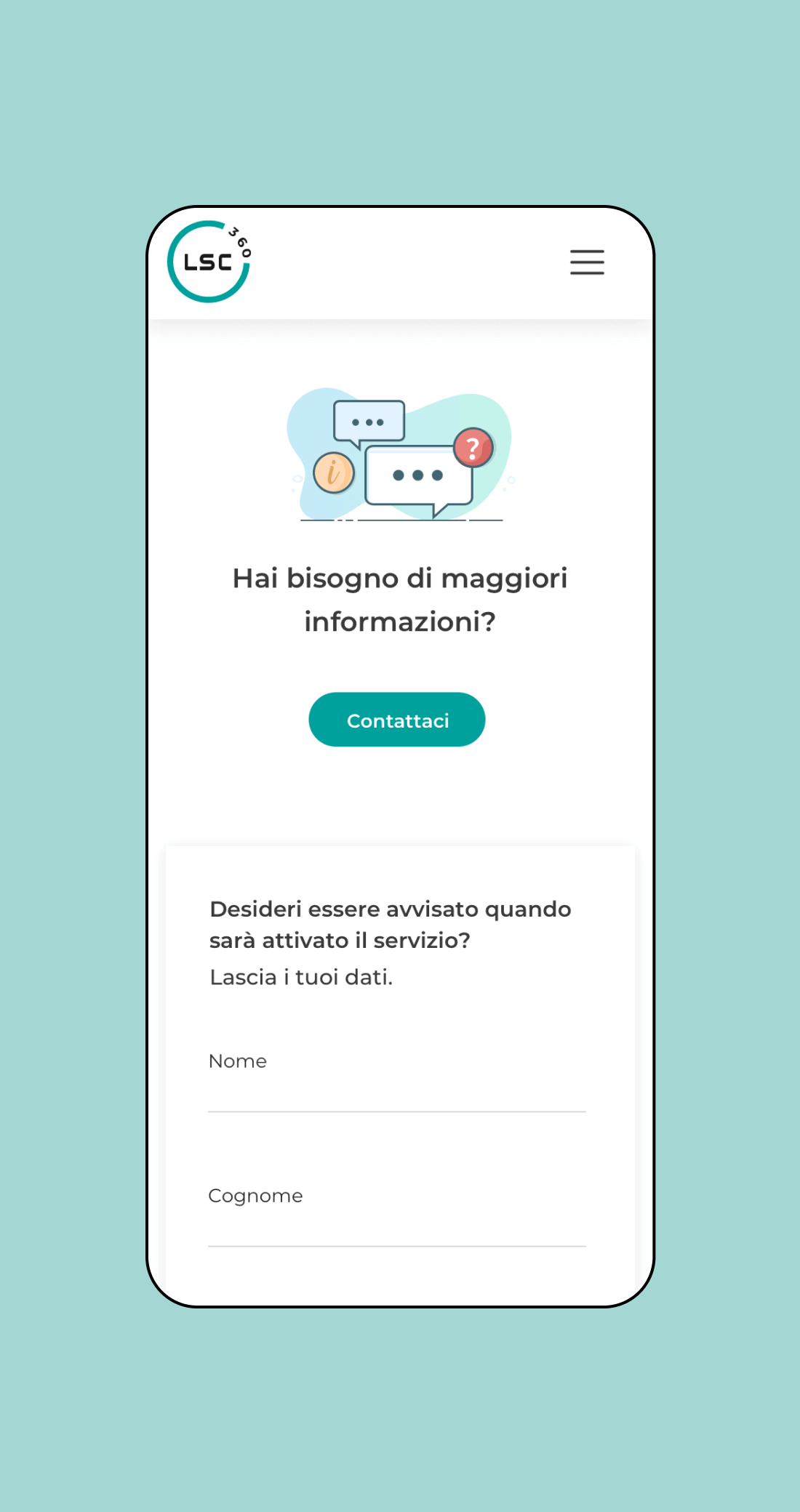 Mockup progetto LSC360: più informazioni versione mobile