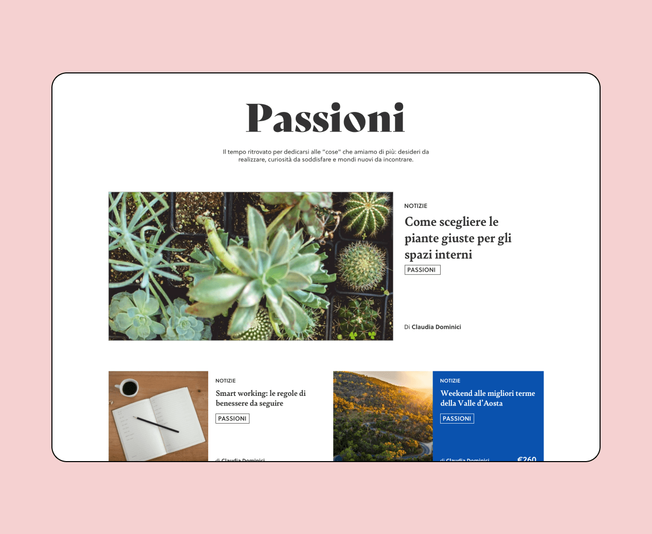 Mockup progetto Cocooners: blog desktop