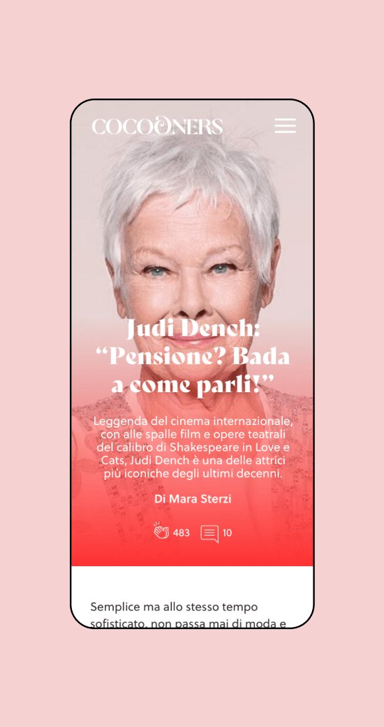 Mockup progetto Cocooners: articolo blog versione mobile