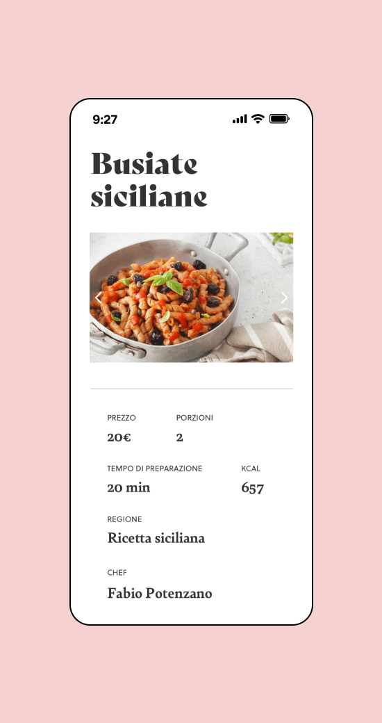Mockup progetto Cocooners: Ricetta versione mobile