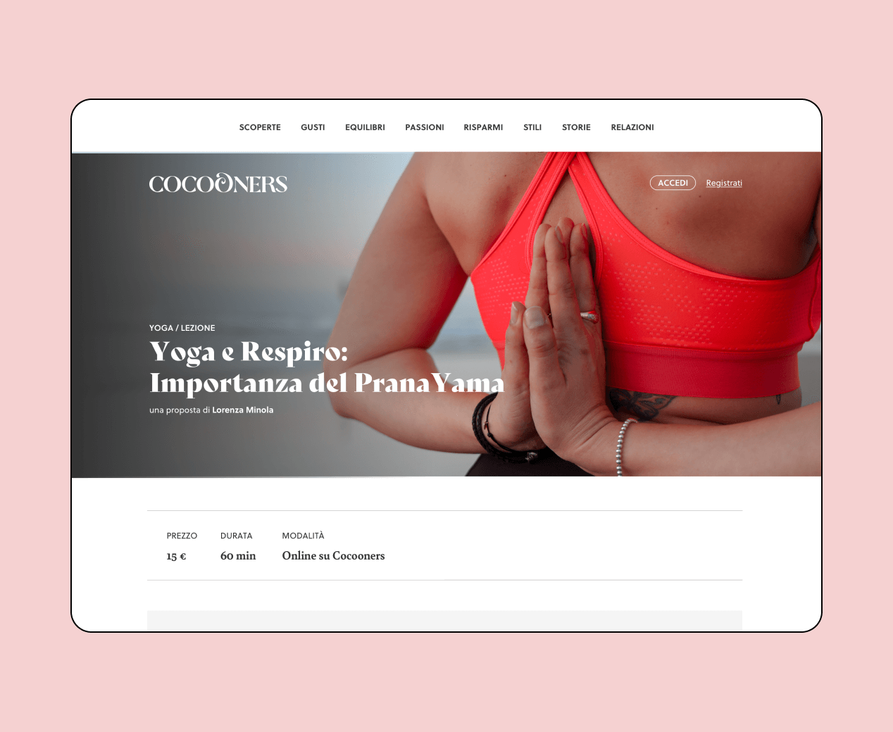 Mockup progetto Cocooners: corso yoga