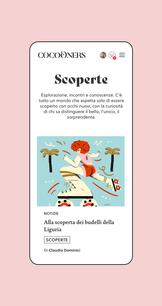 Mockup progetto Cocooners: schermata Scoperte versione mobile