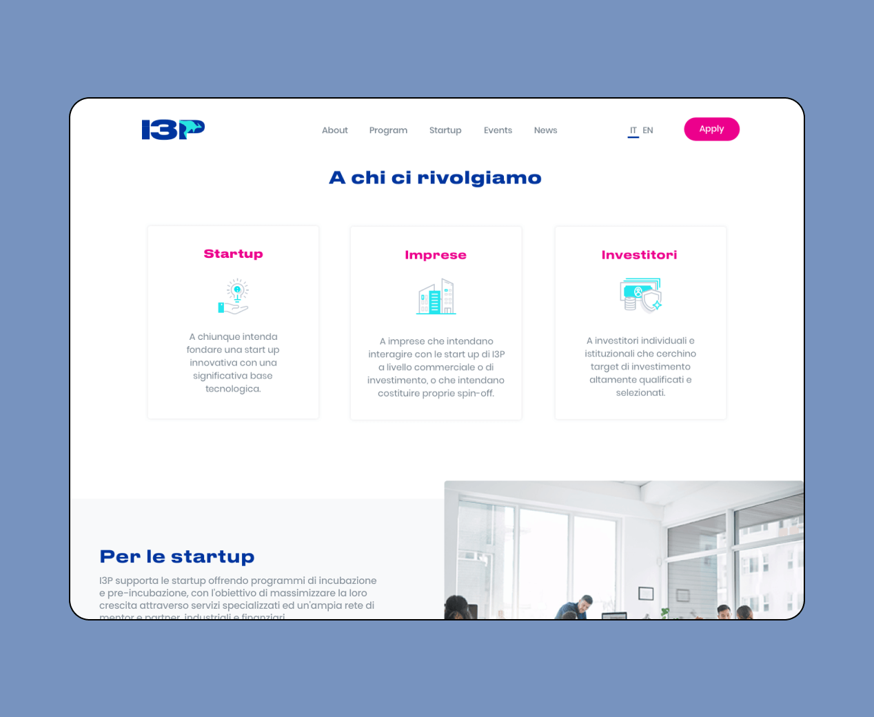 Mockup progetto I3p: a chi ci rivolgiamo