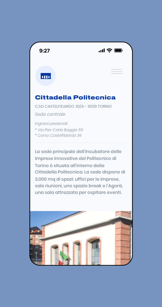 Mockup progetto I3p: Cittadella Politecnica versione mobile