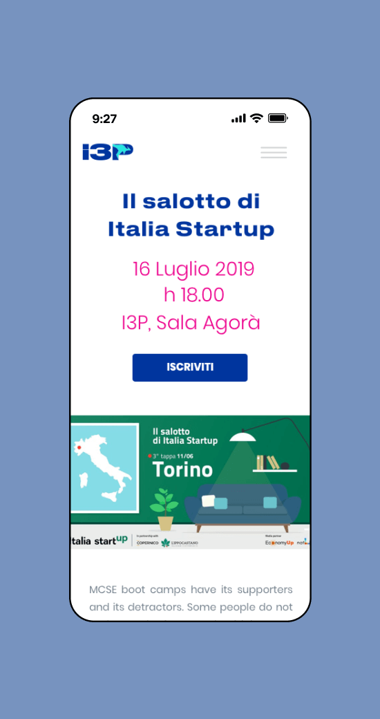 Mockup progetto I3p: schermata evento versione mobile