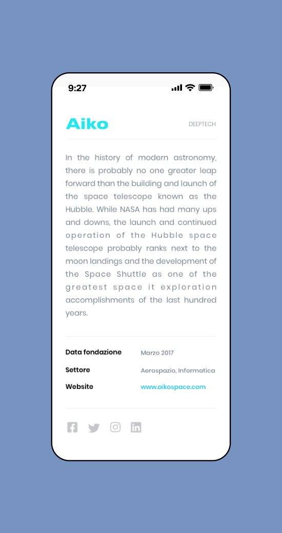 Mockup progetto I3p: pagina startup versione mobile