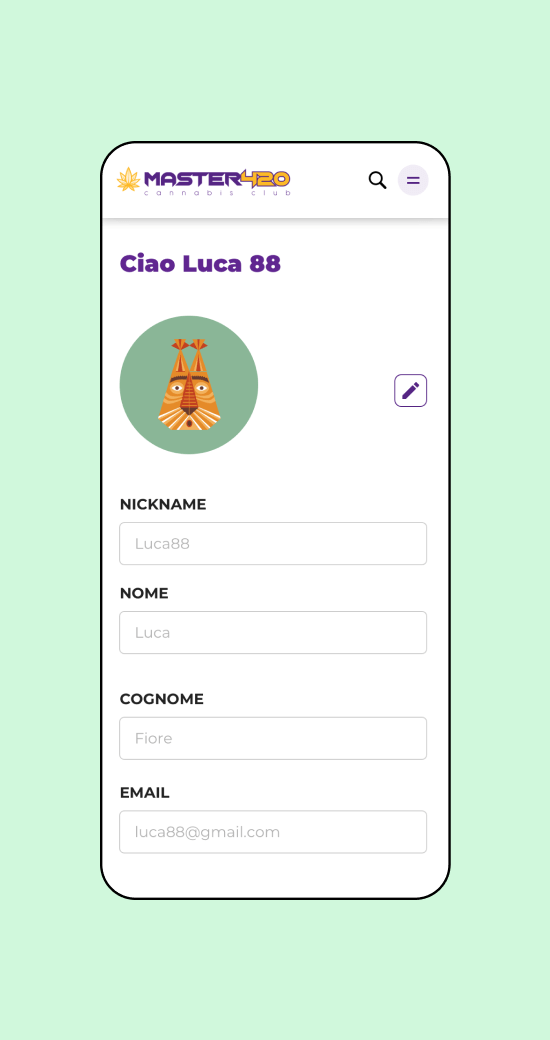 Mockup progetto Master420: Form di iscrizione versione mobile