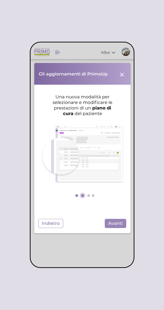 Mockup progetto PrimoUp: aggiornamenti versione mobile