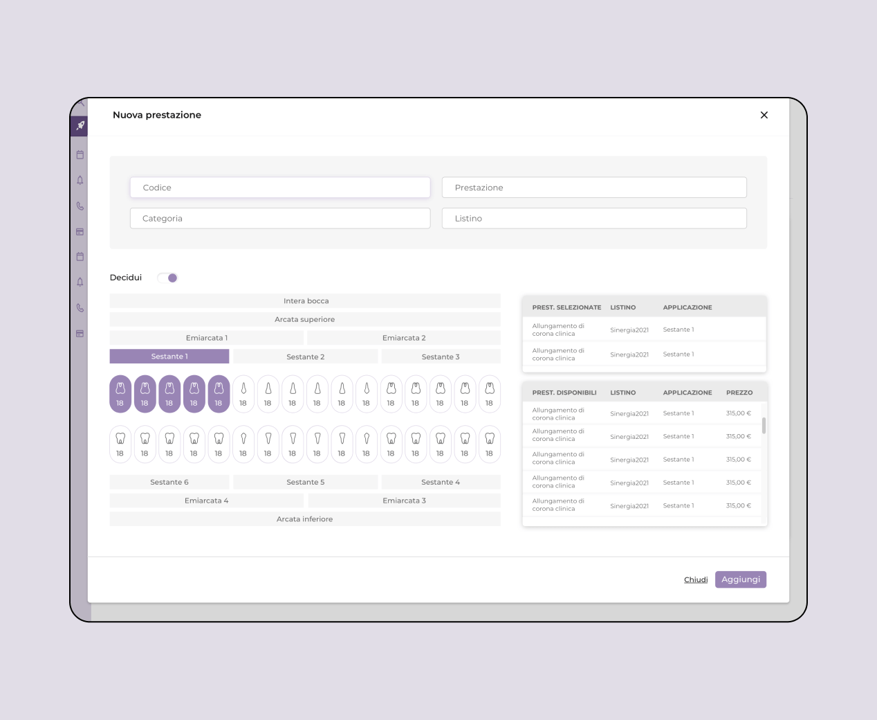 Mockup progetto PrimoUp: nuova prestazione