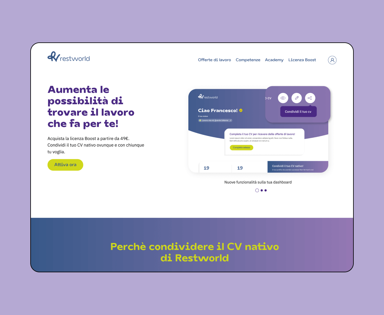 Mockup progetto Restworld: CV nativo