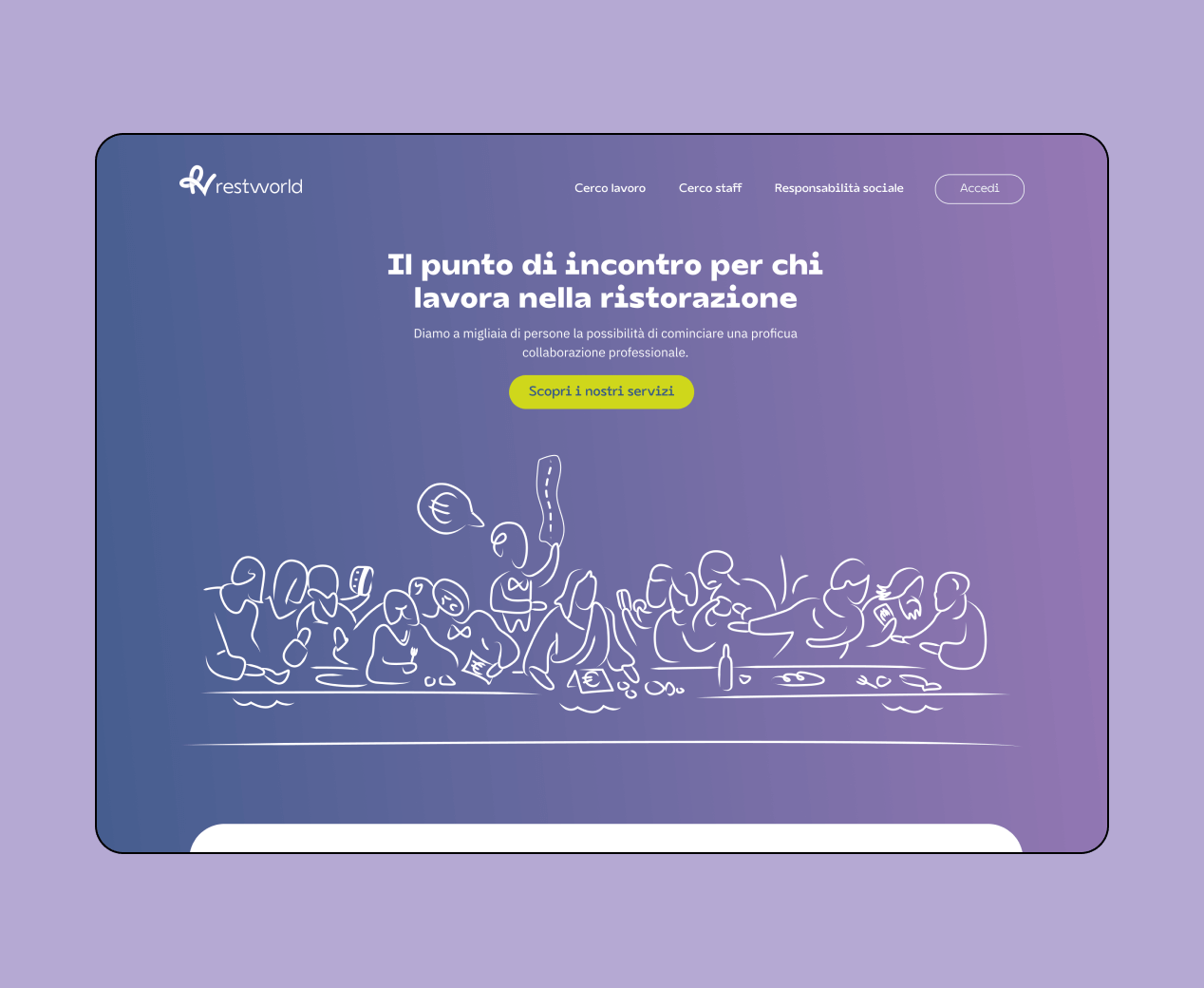 Mockup progetto Restworld: home desktop