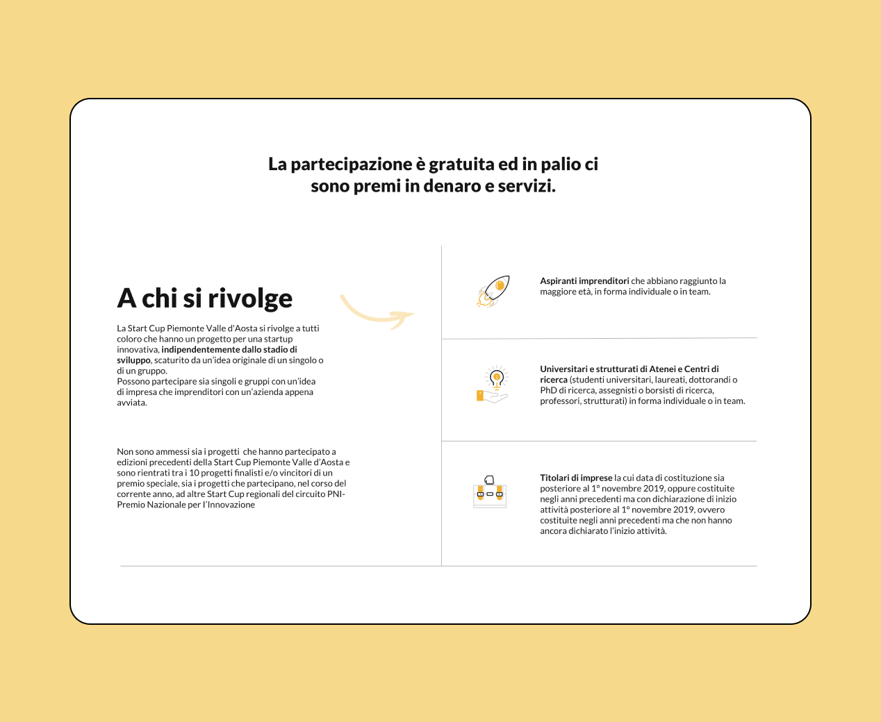 Mockup progetto Startcup: a chi si rivolge