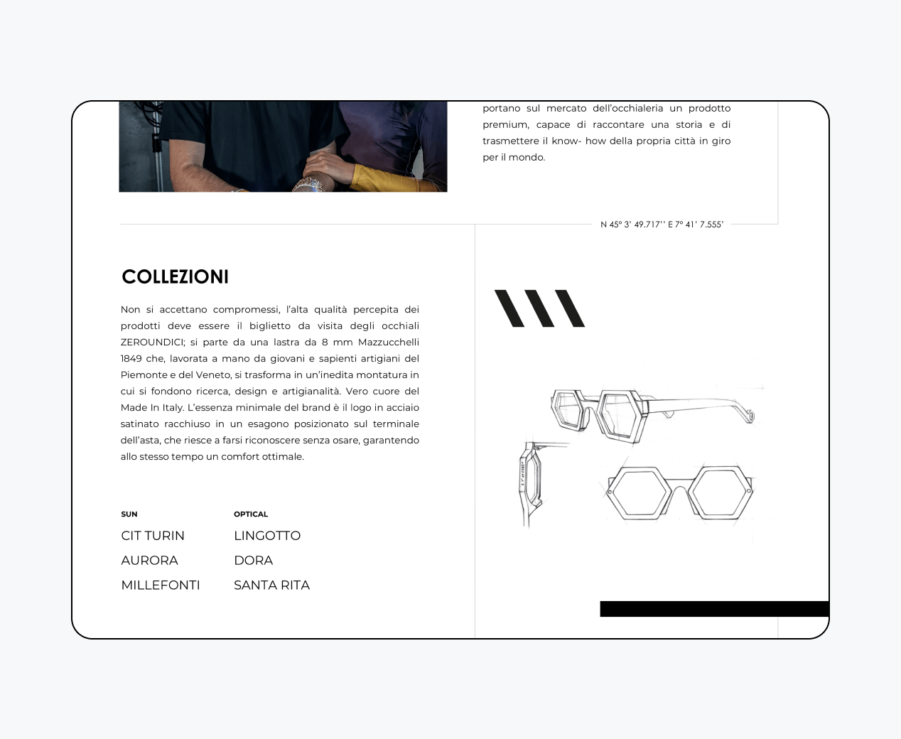 Mockup progetto Zeroundici: pagina collezioni desktop