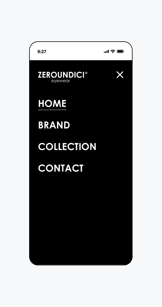 Mockup progetto Zeroundici: menu versione mobile