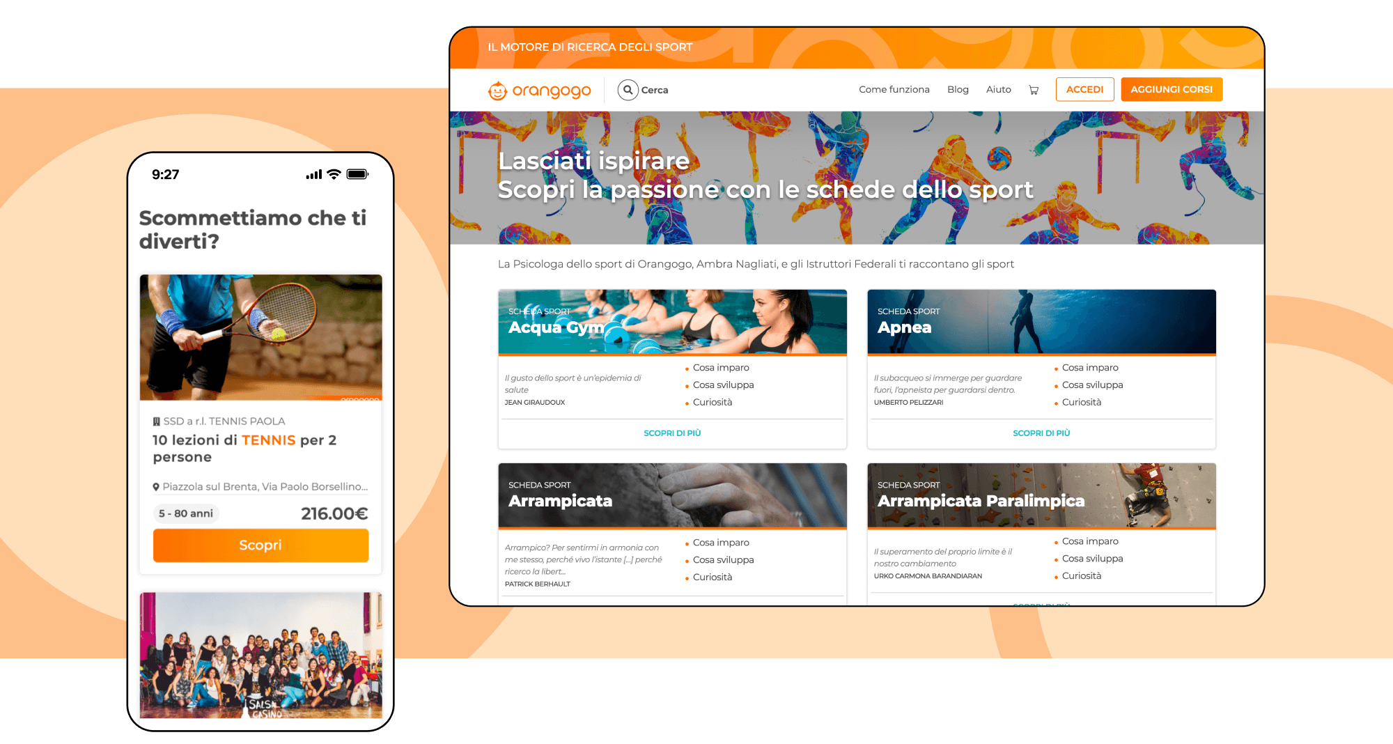 Mockup progetto Orangogo: schermate desktop e mobile