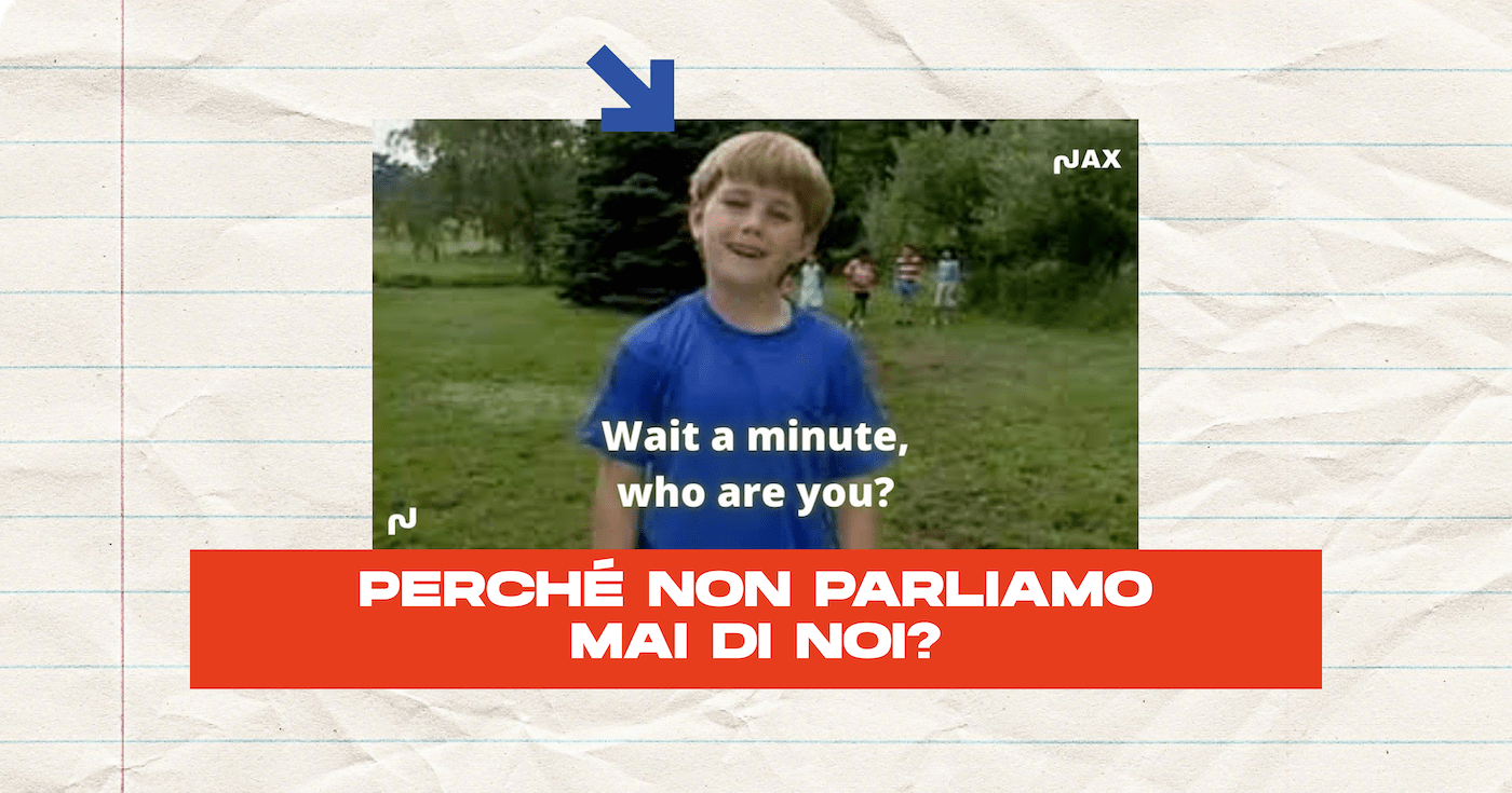 Meme di bambino sorridente con frase: Perché non parliamo mai di noi?