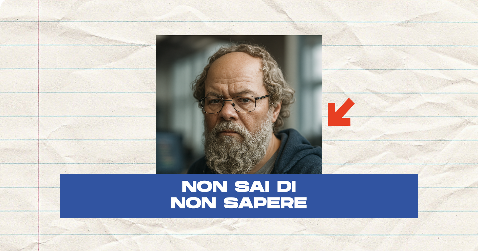 Volto di Socrate in versione moderna con scritta: Non sai di non sapere